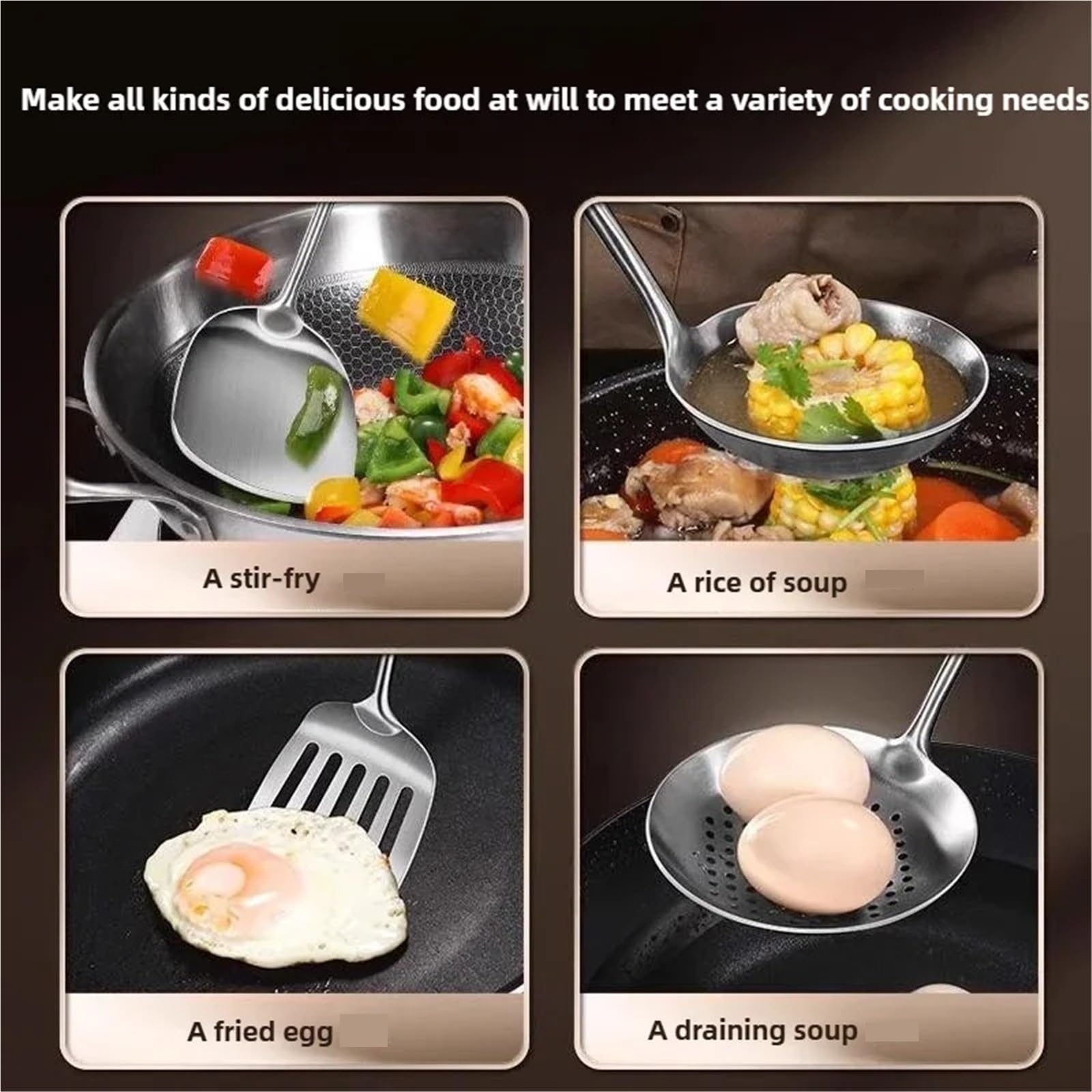 2 Set (4 Stück) Wok-Spatel aus Edelstahl 304 Für Küchen Und Schränke
