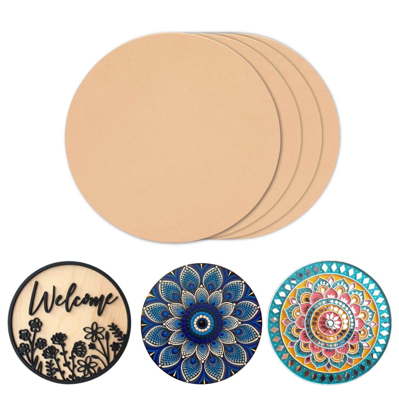 CRAFNICK® 6 Inch Round MDF Boards for Art and Craft - Set of 5 | 2.5mm Plain MDF Cutouts | DIY MDF Cutouts for Resin Art, Lippan, Mandala Painting | MDF Plaque Cutout | DIY Items (5)