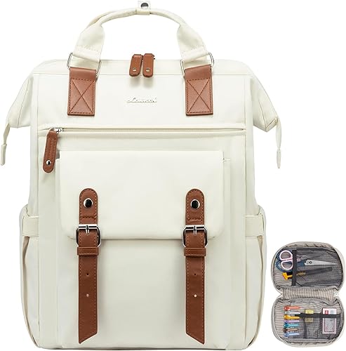Miniatura 5 de LOVEVOOK Mochila para computadora portátil para mujer, mochila para profesores, enfermeras, trabajo, viajes, mochila para computadora, Beige,