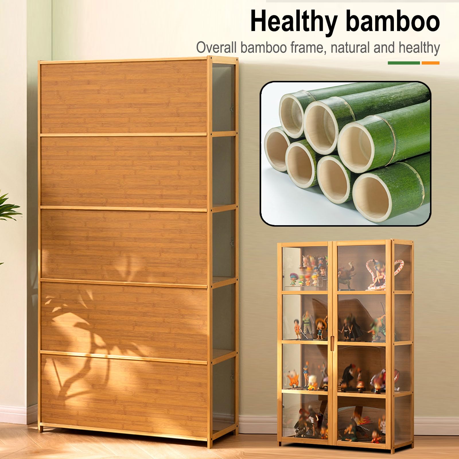 vitrinas para colecciones vitrina expositora vitrina vitrina cristal vitrinas de cristal Marco de bambú natural, la puerta del gabinete está dividida, sellada y a prueba de polvo, fácil de instalar y