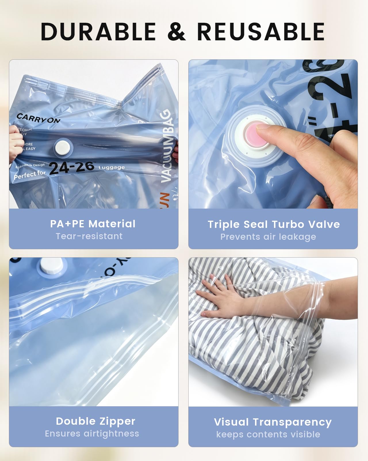 RJN Sacchetti sottovuoto con pompa ad aria wireless ricaricabile, sacchetti di imballaggio a compressione per viaggi, sacchetti sottovuoto salvaspazio per abbigliamento, coperte, trapunte, cuscini