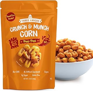 Three Amigos Corn Nuts Suger Free, 100% Vagan, Peanut Free Non-GMO (All Natural Ingredients) Guilt-Free snacking Toasted Corn Kernels in Reseable Bag - Crunchy & Munch Snack (12 OZ) (12 oz, Peri Peri)