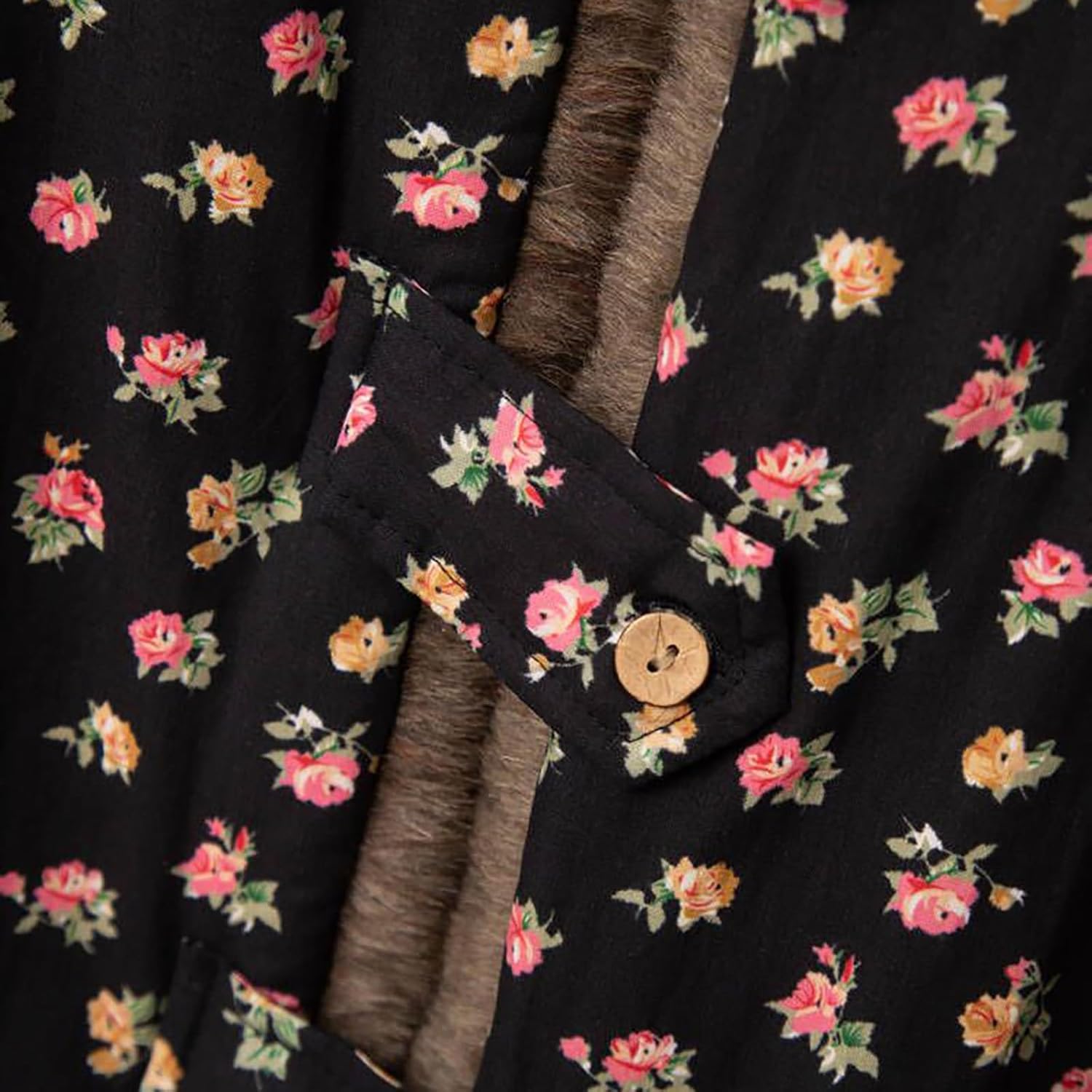 LZJN Women's Warm Overcoat Floral Print Long Jacket Cotton Linen Vintage PatchworkThin Cotton Hooded Winter Quilted - Image 9