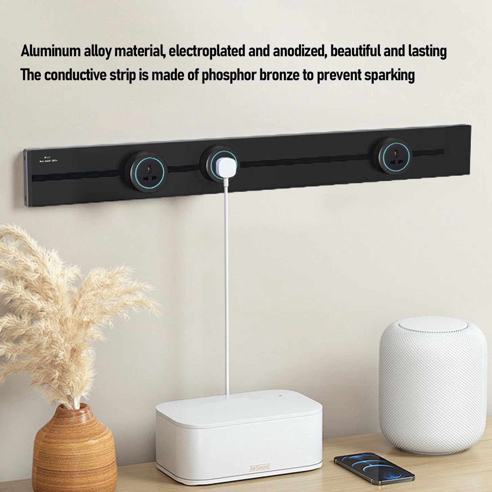 Generic Szyna Zasilająca z Gniazdem Szynowym 600 Mm Stop Aluminium 32A 8000 W Listwa Zasilająca do Montażu na ścianie do Kuchni W Salonie (2 gniazda uniwersalne 1 gniazdo USB i gniazdo)