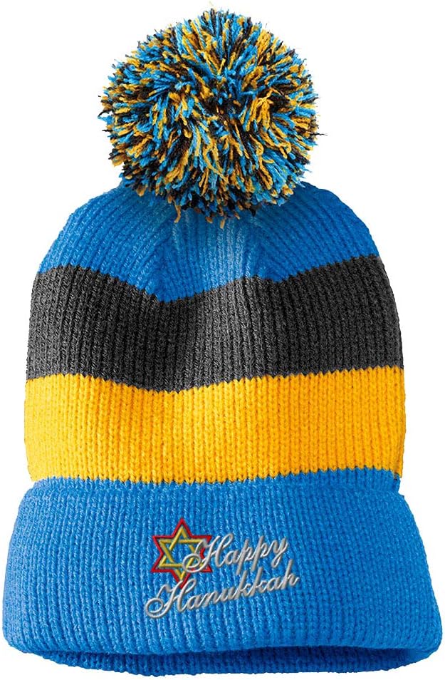 Custom Vintage Pom Pom Beanie Happy Hanukkah Embroidery Acrylic
