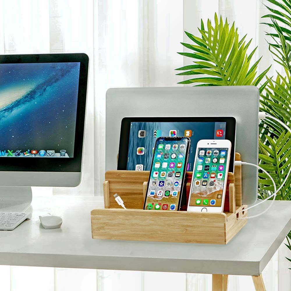 Up To 50% OFF Originalidad Eco Bamboo Multi-Device Charging Station Dock, Desk Docking Station Organizer for Laptops, Tablets, and Phones