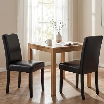 Modern PU Upholstered Dining Chairs Set of 2,Elegant Design Kitchen & Dining Room Chairs with High Back, Solid Wood Legs, Water-Resistant Leather for Home Dining Space,Black