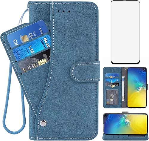 Asuwish Compatible con Samsung Galaxy S10e - Funda tipo cartera y protector de pantalla de vidrio templado, funda con tapa abatible, soporte para Asuwish Compatible con Samsung Galaxy S10e - Funda tipo cartera y protector de pantalla de vidrio templado, funda con tapa abatible, soporte para