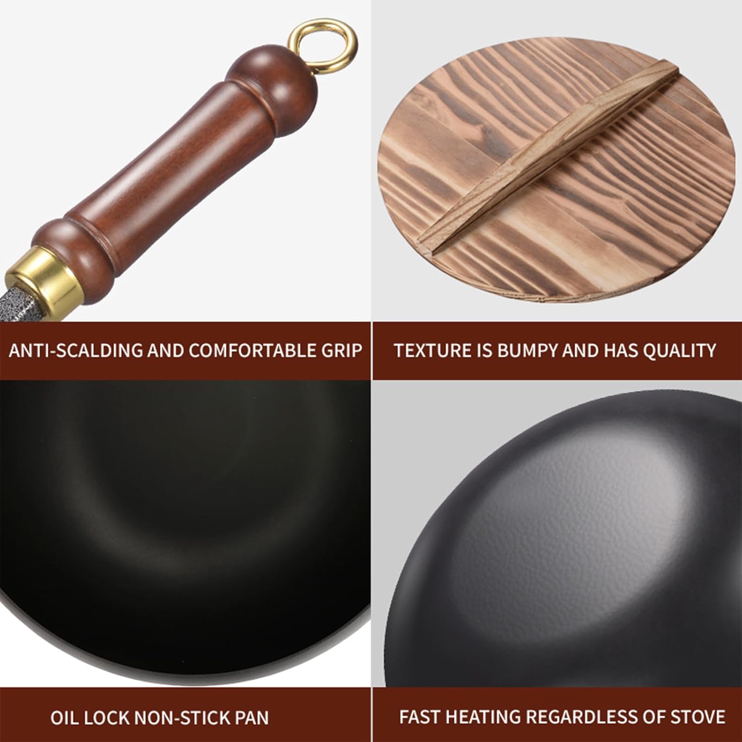 Suntuup Japanese Iron Pan, Uncoated Iron Pan, 9.45 Inch Suntuup Japanese Iron Frying Pan Non-Stick IronPan for Cooker Gas Stir Fry Pans with Lid Spatula Durable and Rust-Free (Wooden Lid, 9.45in)