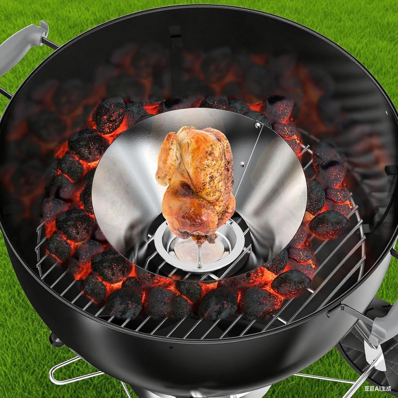 QuliMetal BBQ Whirlpool for Weber Kettle 22 26.75 Inches WSM, Big Green Egg, Kamado Joe, Weber Smokey Mountain Charcoal Briquet Holders, Stainless Steel BBQ Kettle Barbecue Charcoal Grill Accessories