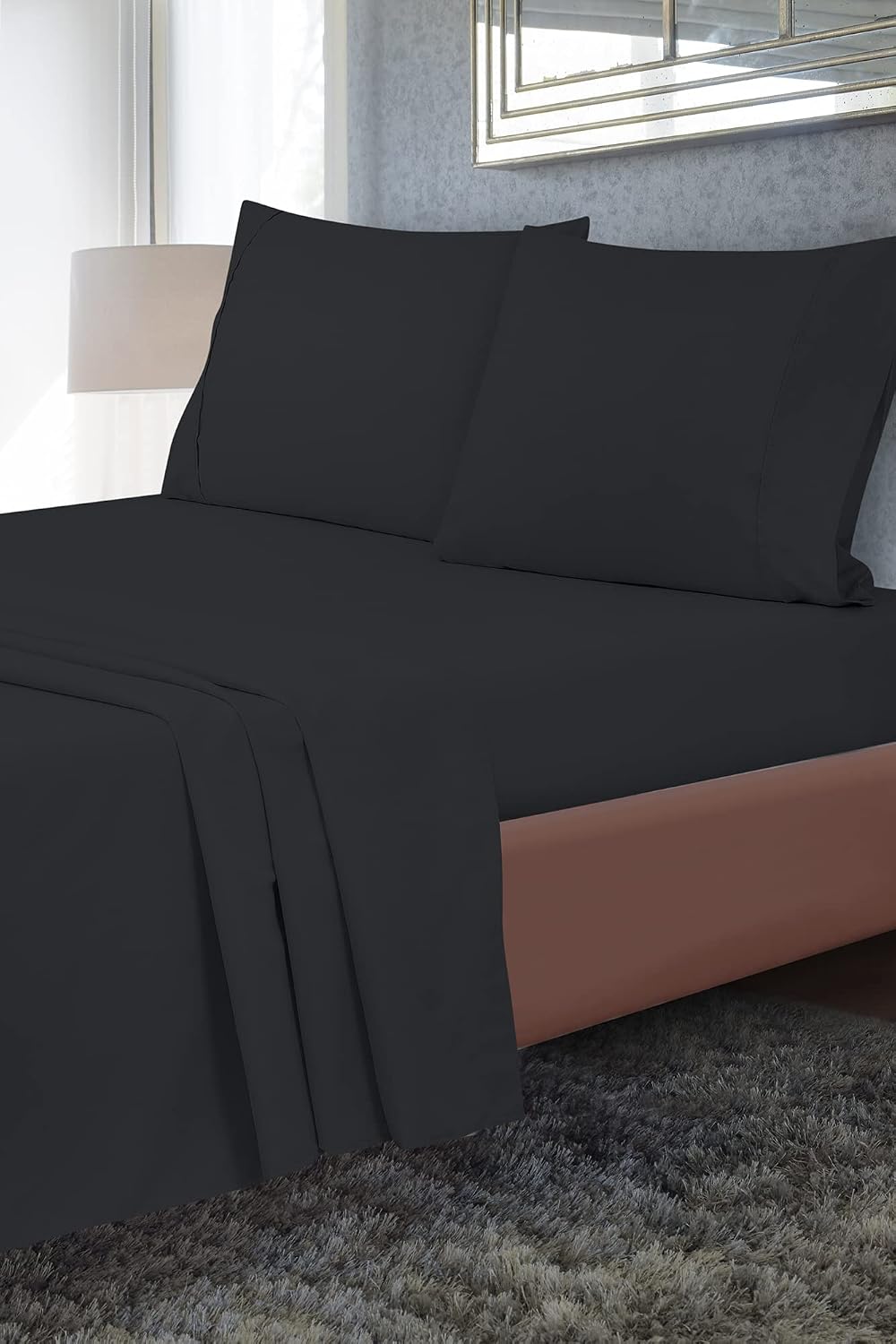 Royale Linens Twin Size Flat Sheet Only - Brushed 1800 Microfiber - Ultra Soft & Breathable - Wrinkle & Stain Resistant - Hotel Quality Flat Sheet Sold Separately - Top Sheet for Bed - (Twin, Black)