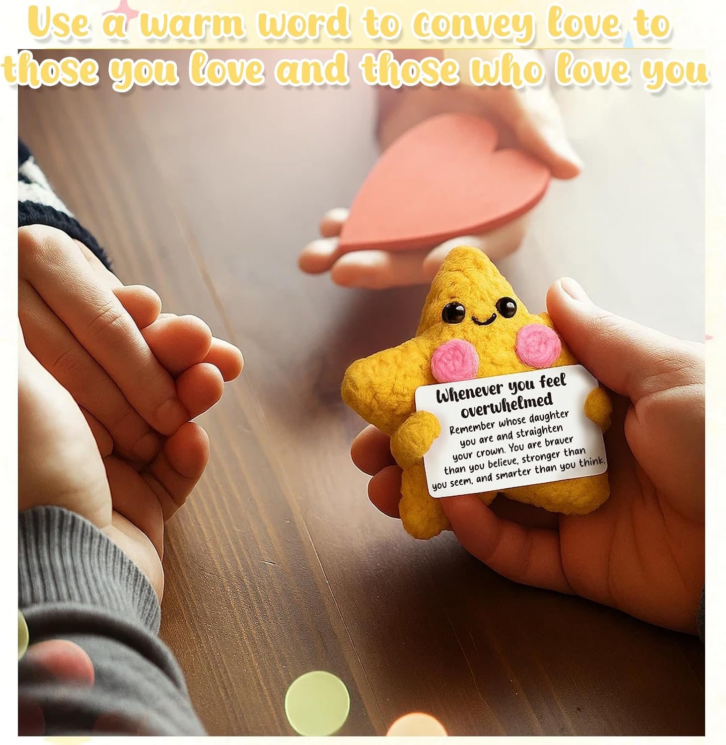 Gift for Daughter from Mom Dad, Crochet Star Encouragement & Sentimental Keepsake, Inspirational Birthday, Graduation Gift for Girls, Adult Daughter, Straighten Your Crown Desk Decor