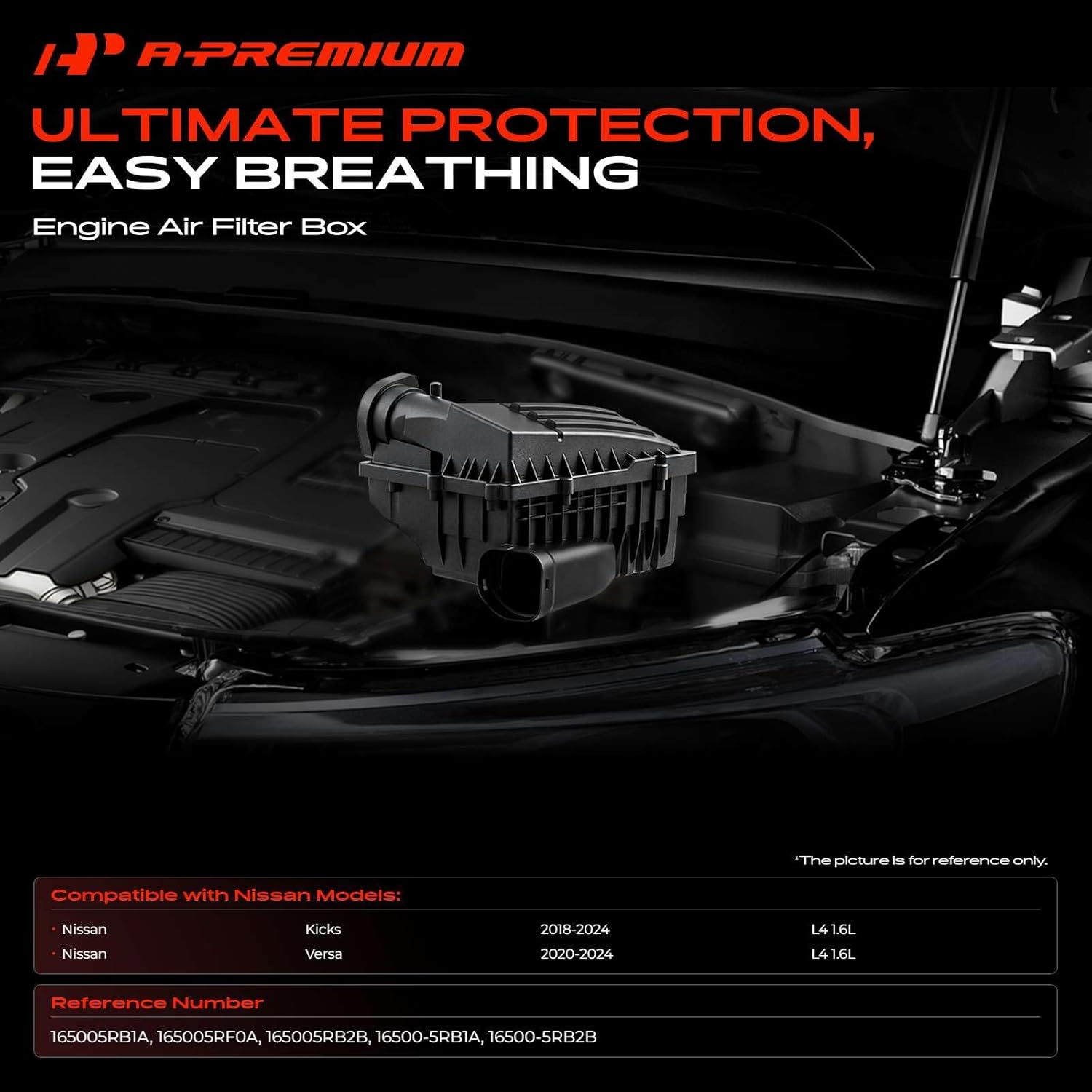 A-Premium Engine Air Filter Cleaner Box Housing Compatible with Nissan Kicks 2018-2024 & Versa 2020-2024, L4 1.6L, Replace# 165005RF0A, 165005RB2B