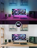Vista 6 de JUSJUBR 2 piezas de luz RGB debajo del monitor, luz de juego con 353 modos de color, luz de escritorio LED con control remoto para configuración