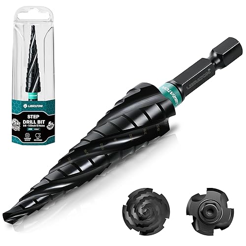 LIBRATON Juego de brocas con paso de flauta en espiral, M35 cobalto Unibit 18"-12", brocas escalonadas revestidas AlTiN, cuatro flautas en espiral,