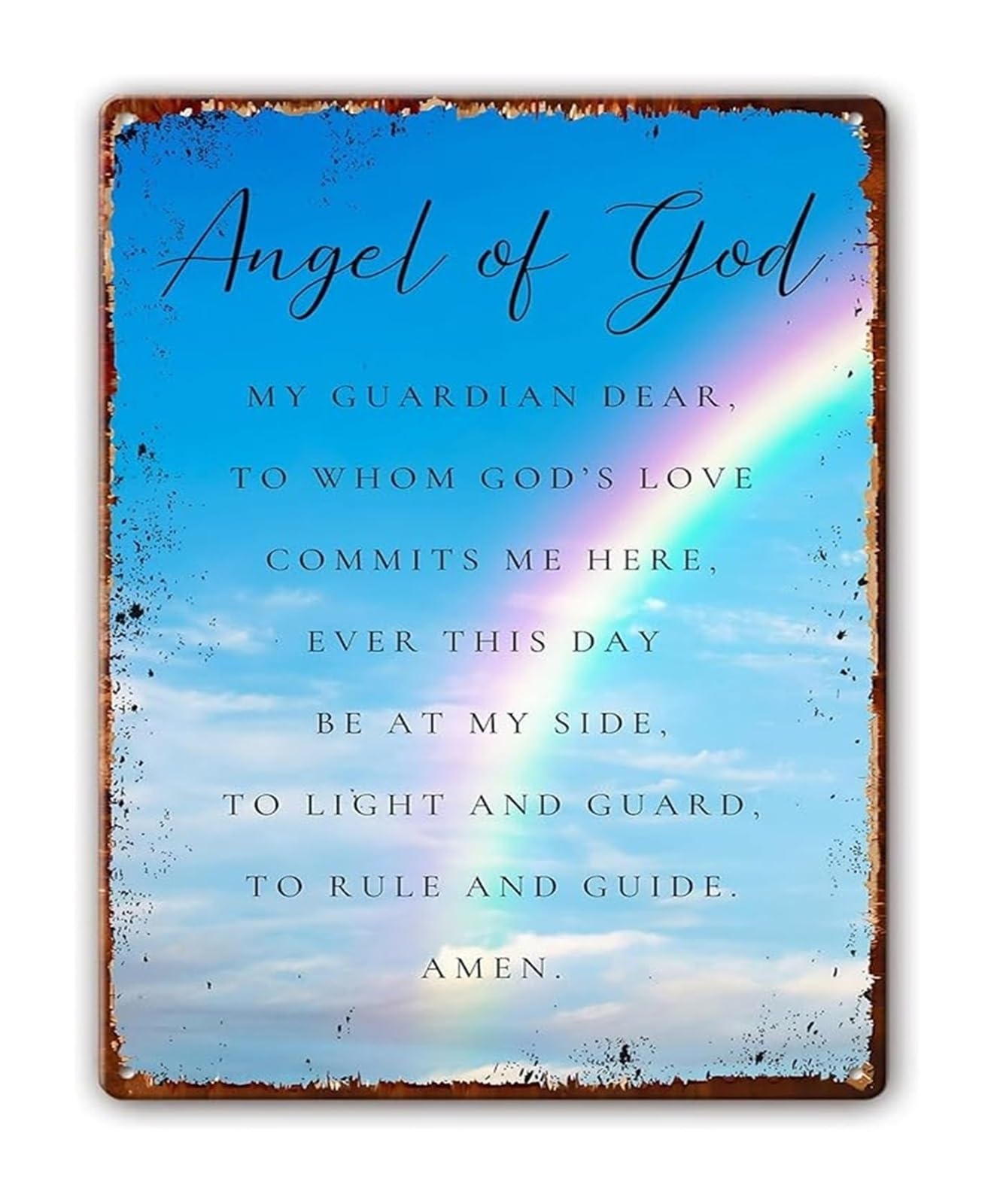 FNYUVNFAF Vintage Angel Sign Angel of God My Dear Prayer Tin Metal Sign for Religious Decor 8 X 12 in