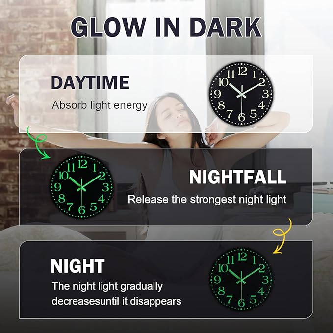 Reloj de Pared Ziprote 12 Pulgadas Analógico Silencioso con Luz Nocturna miniatura 4