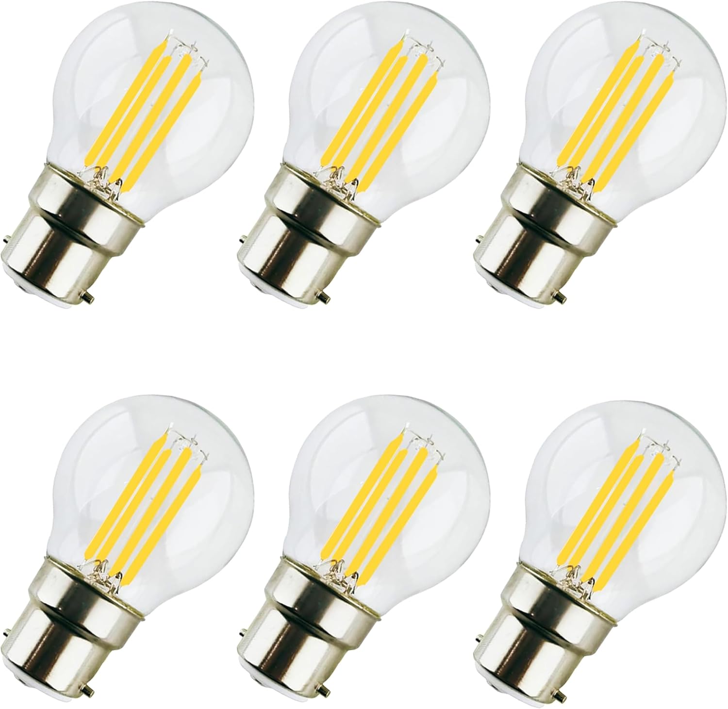 4W B22 G45/G14 LED Globe Light Bulb Vintage Bayonet Lamp Household Light Bulb for Ceiling Fan, Chandelier, 2700K Warm White,600 Lumen CRI>90 Not Dimmable, AC110V, Clear Glass, Pack of 6