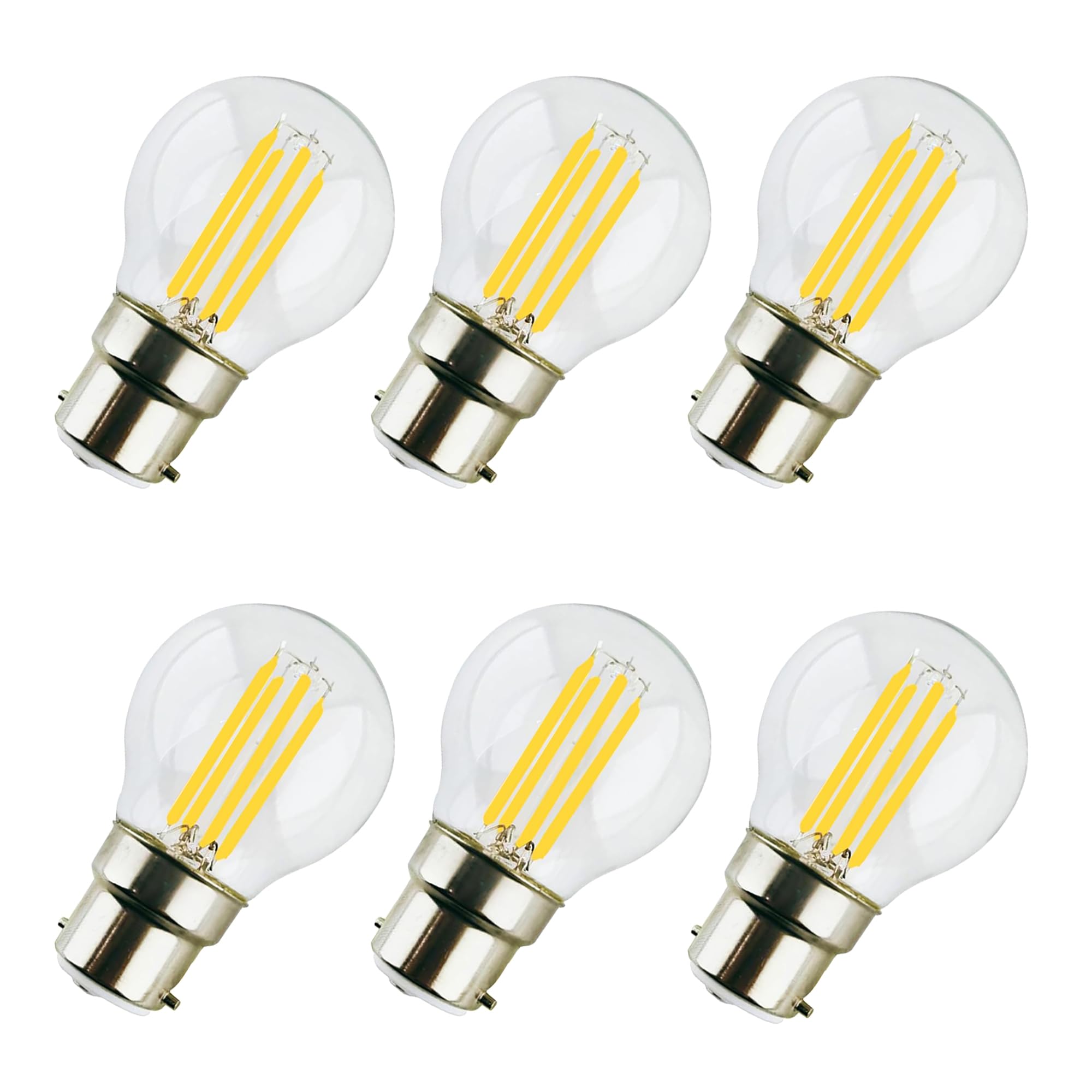 4W B22 G45/G14 LED Globe Light Bulb Vintage Bayonet Lamp Household Light Bulb for Ceiling Fan, Chandelier, 2700K Warm White,600 Lumen CRI>90 Not Dimmable, AC110V, Clear Glass, Pack of 6
