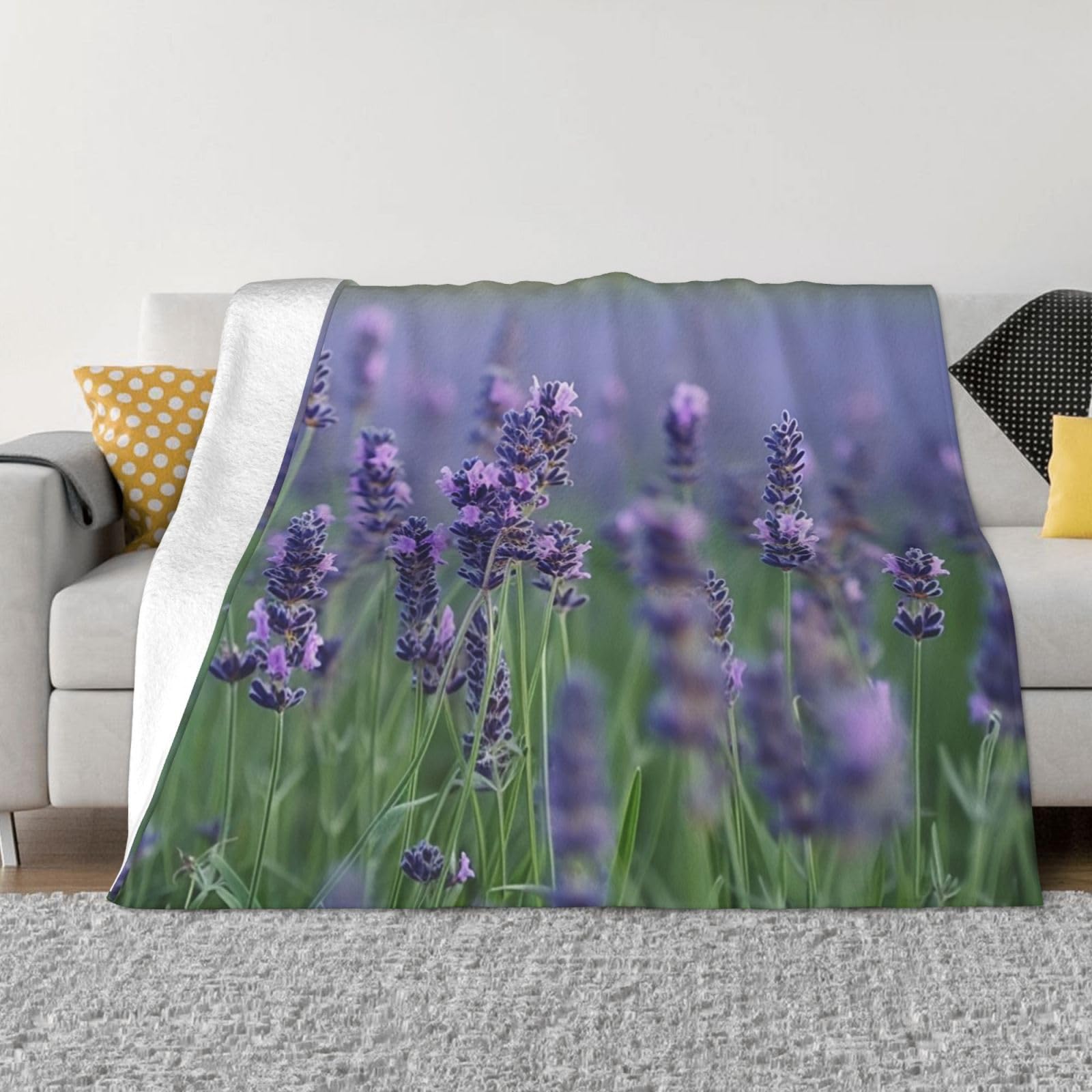 Couverture micropolaire ultra douce 152x127 plaid motif floral violet lit