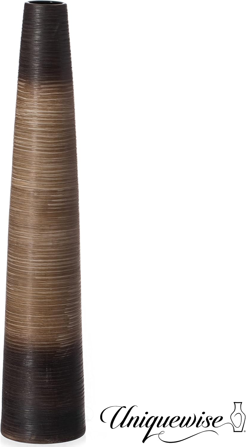 39-Inch Tall Handcrafted Brown Ceramic Floor Vase - Waterproof Cylinder-Shaped Freestanding Design, Ideal for Tall Floral Arrangements and as a Standalone Piece