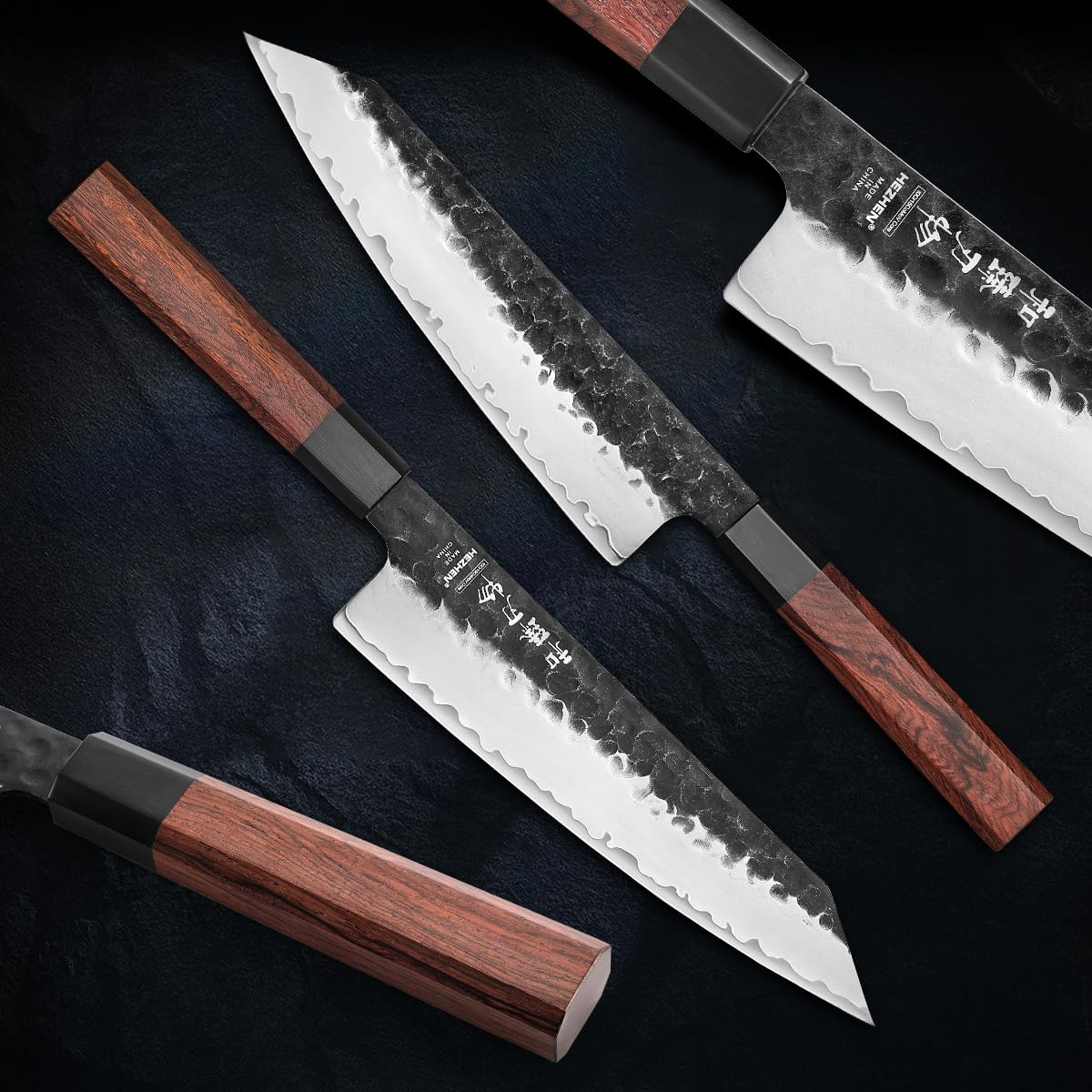 HEZHEN - Couteau Kiritsuke de 21,5 cm, couteau de chef en acier forgé composite à 3 couches, couteau de cuisine japonais professionnel, manche octogonal en bois rouge et fourreau en bois