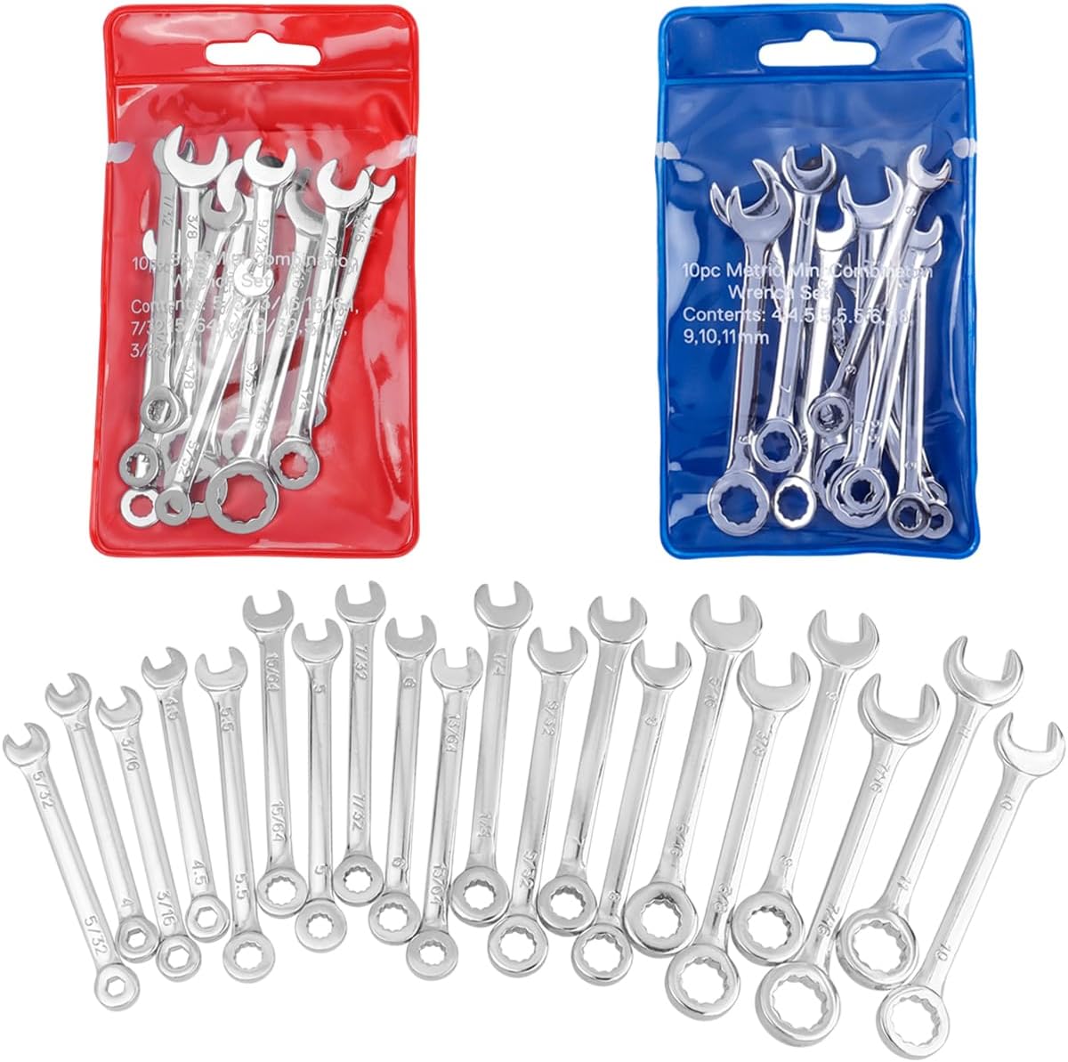 Wolfride 20Pcs Mini Wrench Set - Metric & SAE (4mm-11mm & 5/32"-7/16") - Combination Wrench Set