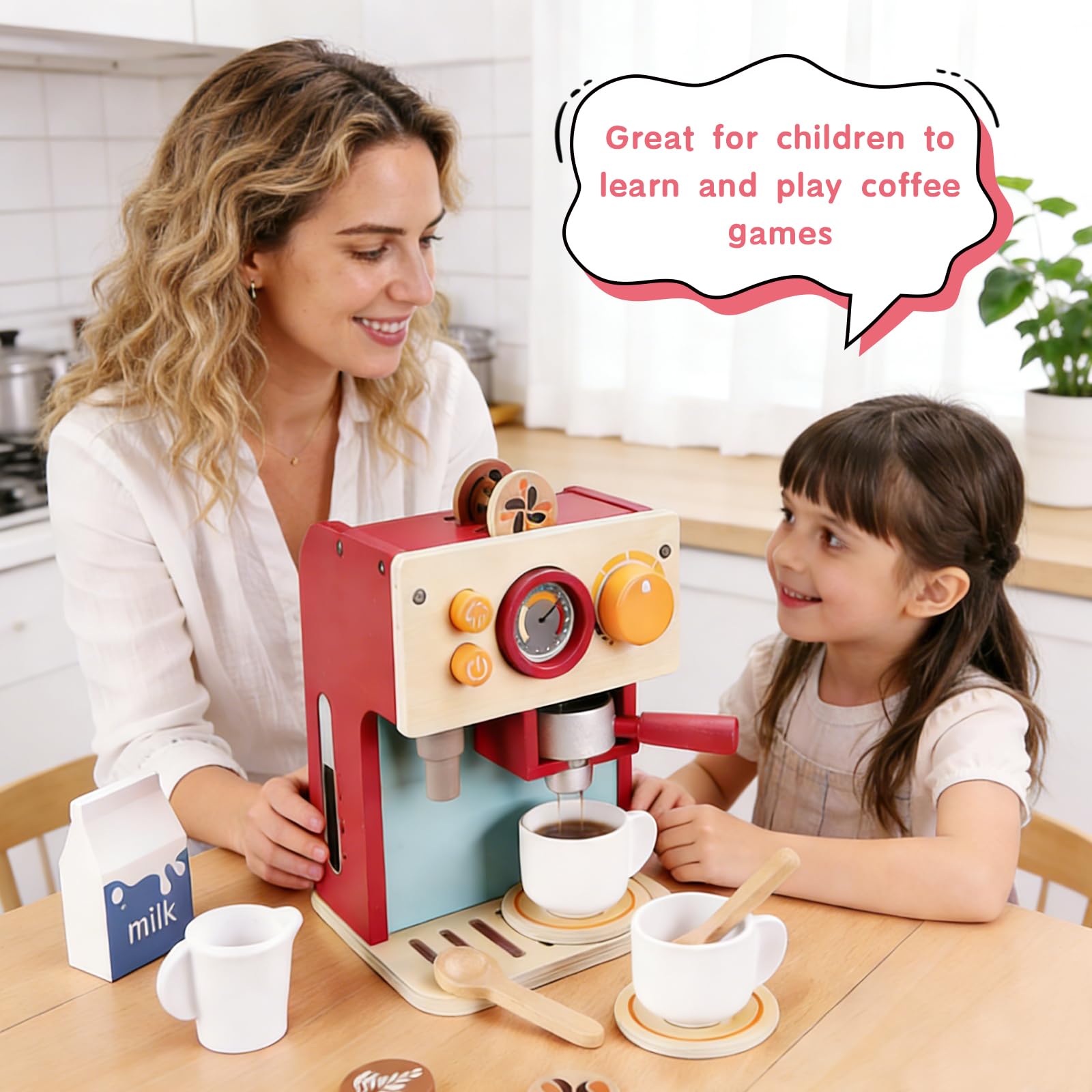 Macchina da caffè per bambini, in legno, giocattolo per la cucina dei bambini, accessori per la cucina dei giochi, macinacaffè, regali per ragazzi e ragazze