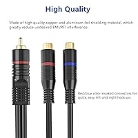 Vista 4 de Divisor RCA, paquete de 2 cables RCA macho a RCA hembra dual RCA hembra, adaptador estéreo a mono, cable de audio chapado en oro de 8 pulgadas