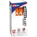 Avery Marks A Lot Permanent Markers, Large Desk-Style Size, Chisel Tip, Water and Wear Resistant, 12 Orange Markers (08883) – view 1