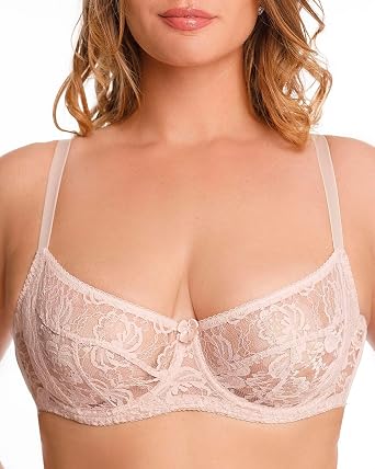 Underwire Sheer Lace Bra Plus Size Lingerie Comfort Fit 32 34 36 38 40 42 B C D E F G H I