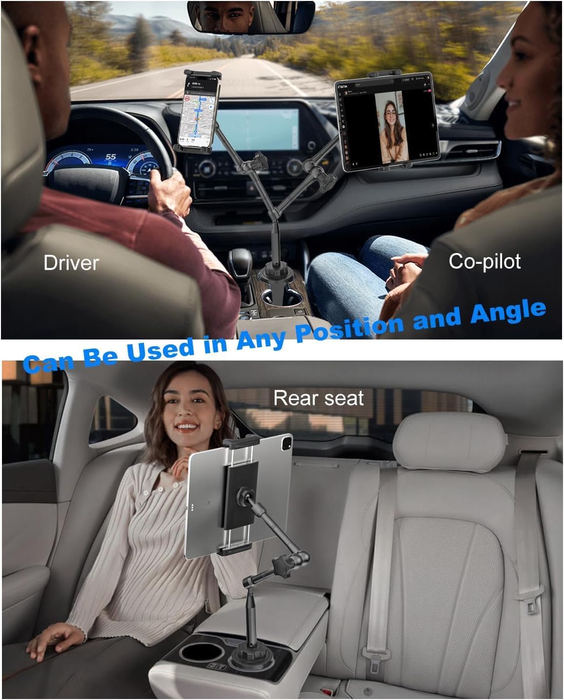 Heavy Duty Cup Holder Tablet Mount wiht Adjustment Metal Arm, iPad Cup Holder Mount for Suvs, Trucks, Compatible with iPad Pro Air Mini, iPhone, Galaxy Z Fold, 4-13" Devices