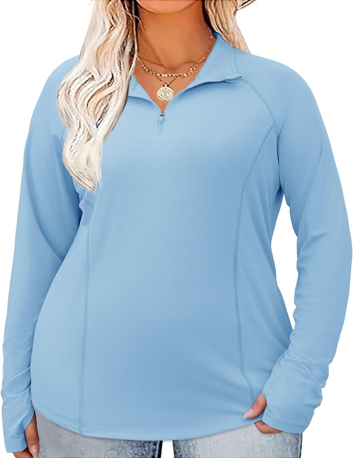 LOMON Womens Plus Size Workout Tops Long Sleeve 1/4 Zip UV Sun Protection Quick Dry Hiking Athletic Shirts Rash Guard UPF 50+
