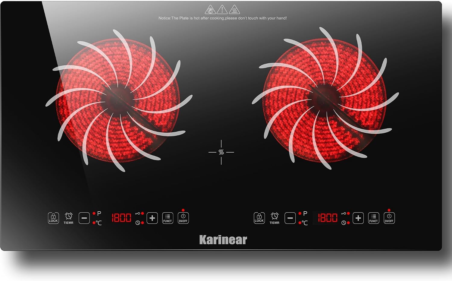 Karinear 2 Burners Electric Cooktop 110v, Portable Electric Stove top 24 Inch Electric Countertop Burner, Radiant Ceramic Cooktop, Sensor Touch, Timer, Safety Lock