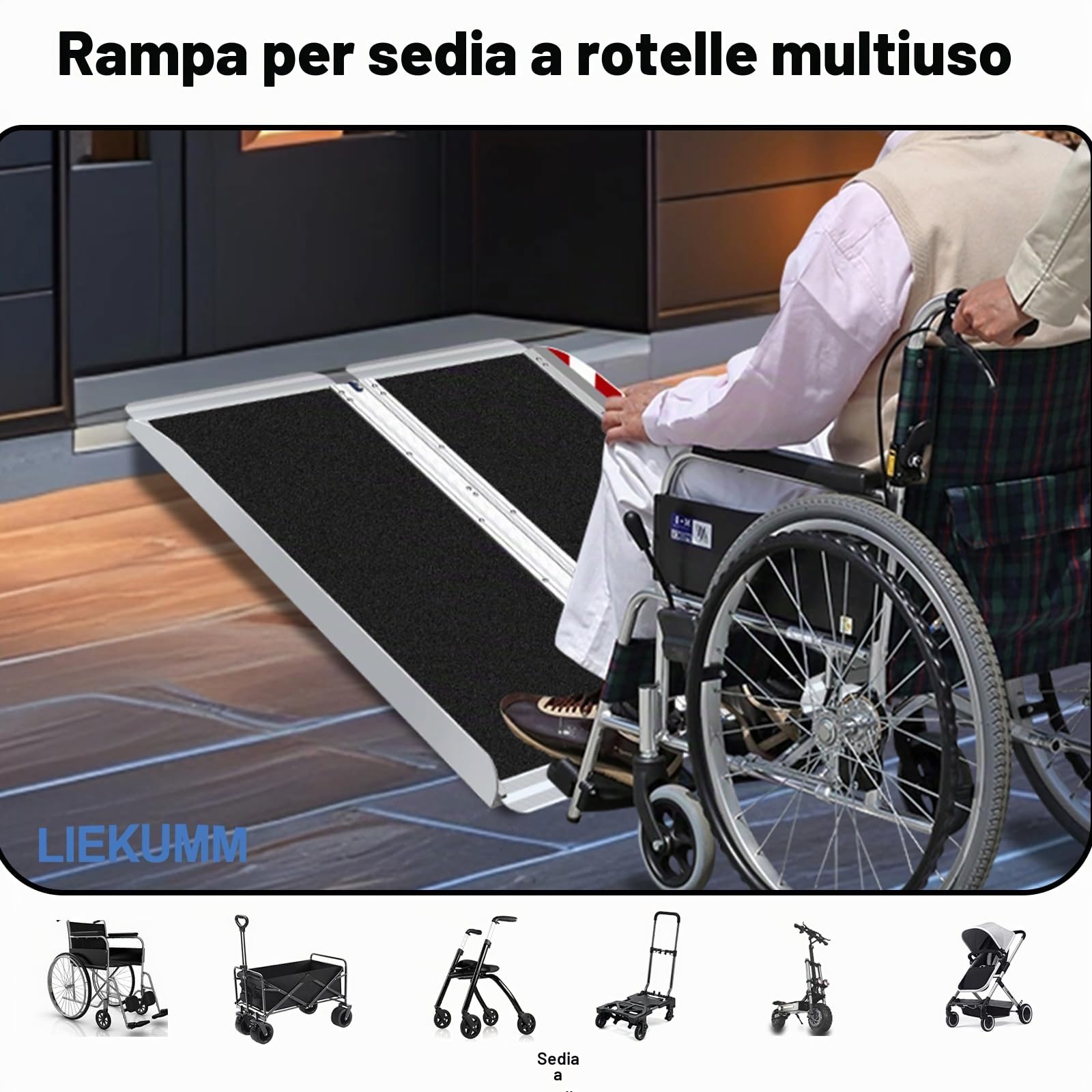 LIEKUMM - 60 cm x 76 cm, rampa per soglie con superficie antiscivolo, in alluminio, portatile, rampa per sedia a rotelle, portata 300 kg