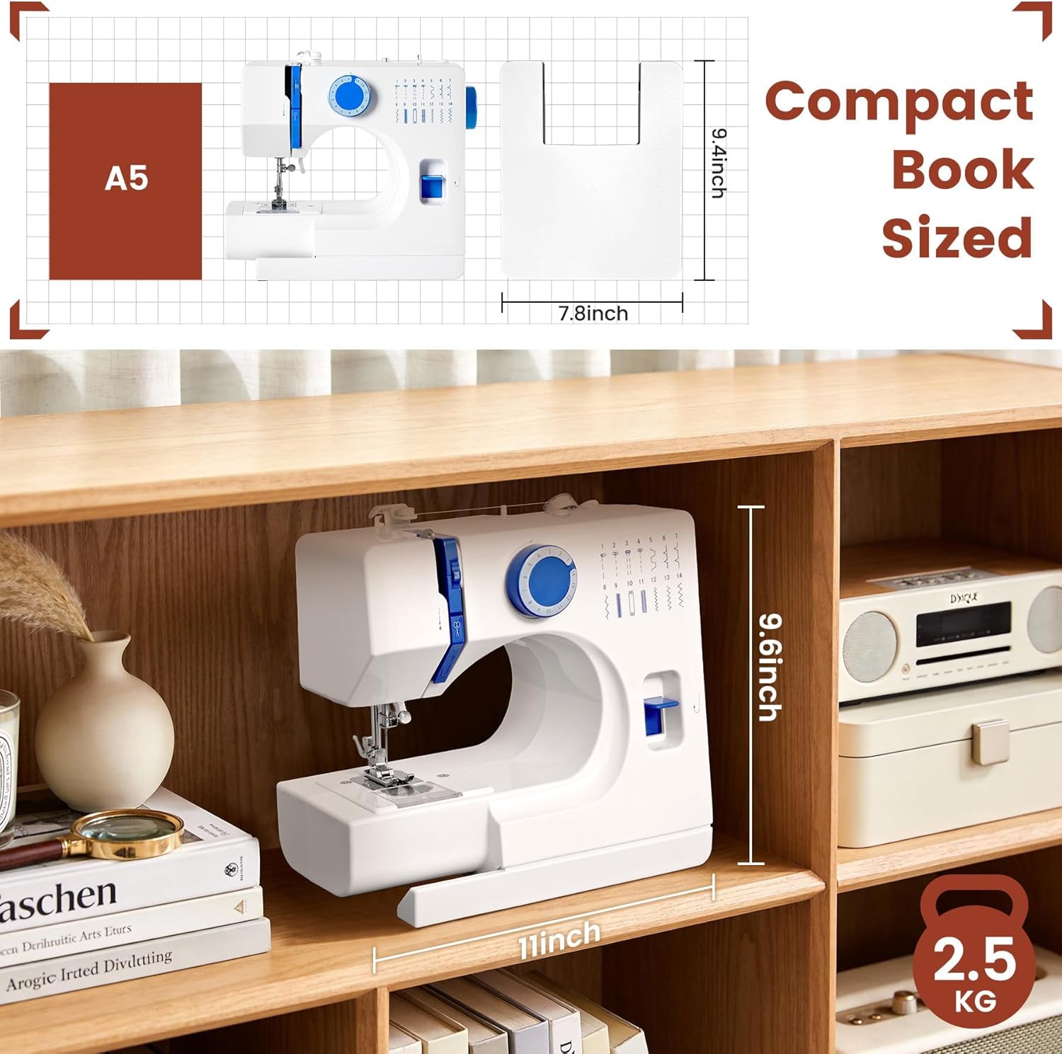 Mini Sewing Machine, Dual Speed Double Needle, 14 Stitch Portable Sewing Machine for Beginners, Adults, Home Use
