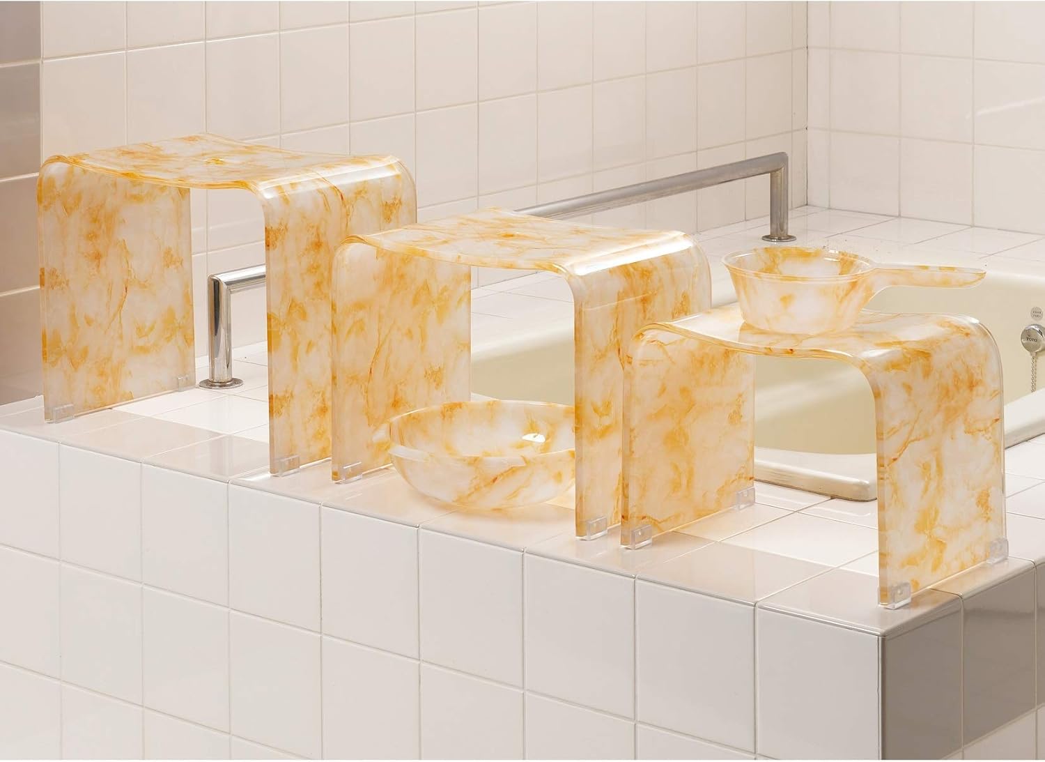 Senko 63683 Marble Stone Pail Approx. W 10.9 x D 6.5 x H 2.6 inches (27.7 x 16.4 x 6.7 cm), Beige