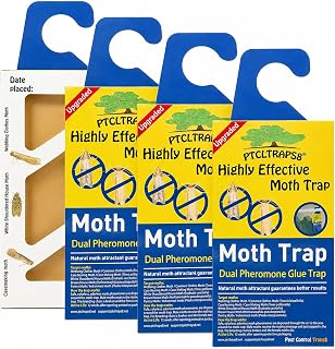 Clothes Moth Traps with Pheromones for Closets, Wool & Carpets - Dual Moth Trap for Clothes & Pantry, Odor-Free, Refillable, 4 Pack