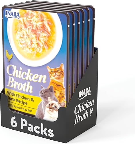INABA Plato acompañante de caldo de pollo sin granos, complementocubrebocas, para gatos con vitamina E, 1.76 onzas cada bolsa, 6 bolsas en total,