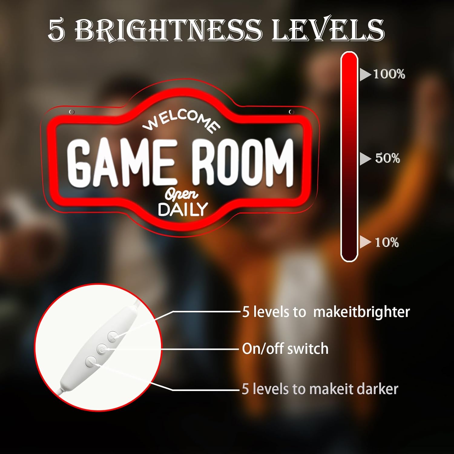 Game Room Neon Sign, Welcome Game Room Open Daily Neon Lights Wall Decor for Internet Cafe, Gaming Room, Man cave, Bedroom Gift Art for Boys Girls-16.93 x 9.92 IN-USB Powered-Acrylic - Image 3