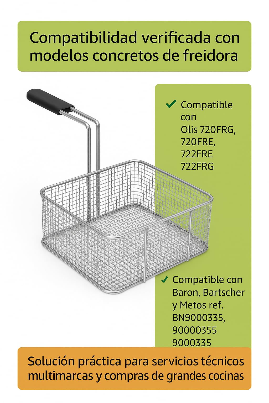 CubetasGastronorm ® Cesta Freidora 320x255x120 Mm Acero Cromado Mango Termoaislado Recambio Industrial compatible con Olis Baron Bartscher Metos Freidoras Gas Coccion Hosteleria Reparacion Hogar