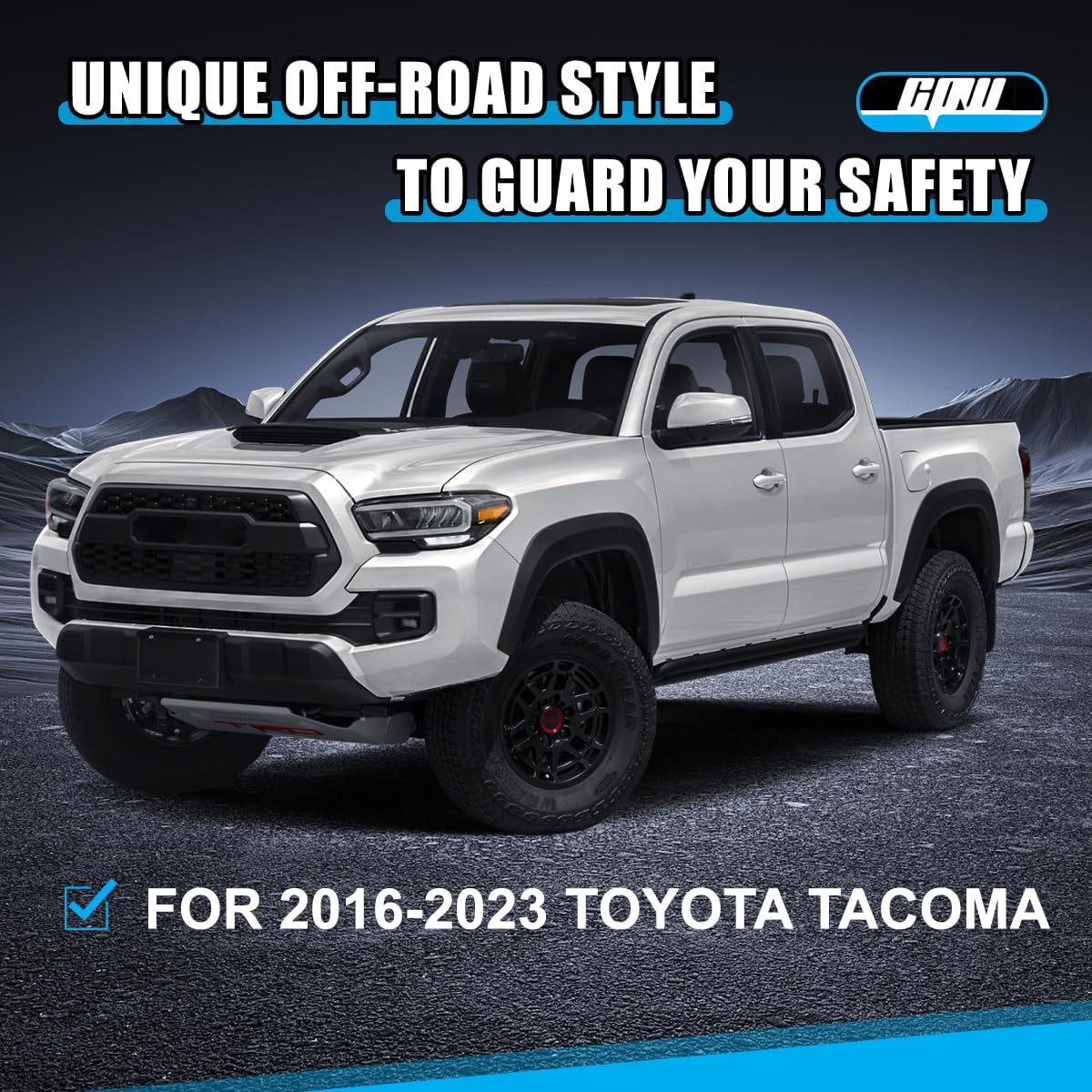 CPW Front Bumper Compatible with 2016-2023 Toyota Tacoma Front Bumper+Side Wings(Round Tube Type)/ License Plate Bracket/D-ring Shackles Black Heavy Duty Steel with Winch Plate