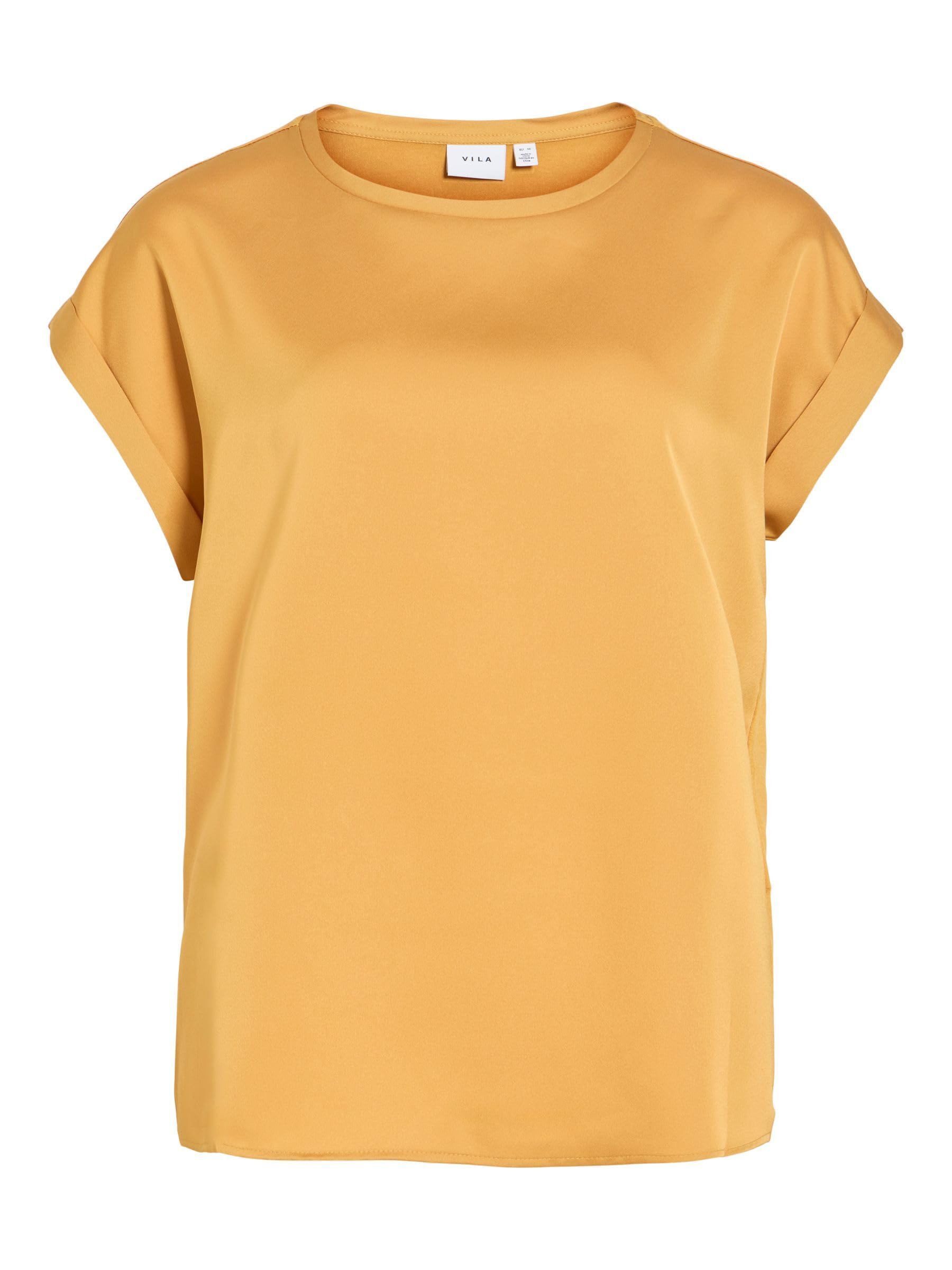 Vila Variety S/S Satin Top - Noos, Amber Gold, 8