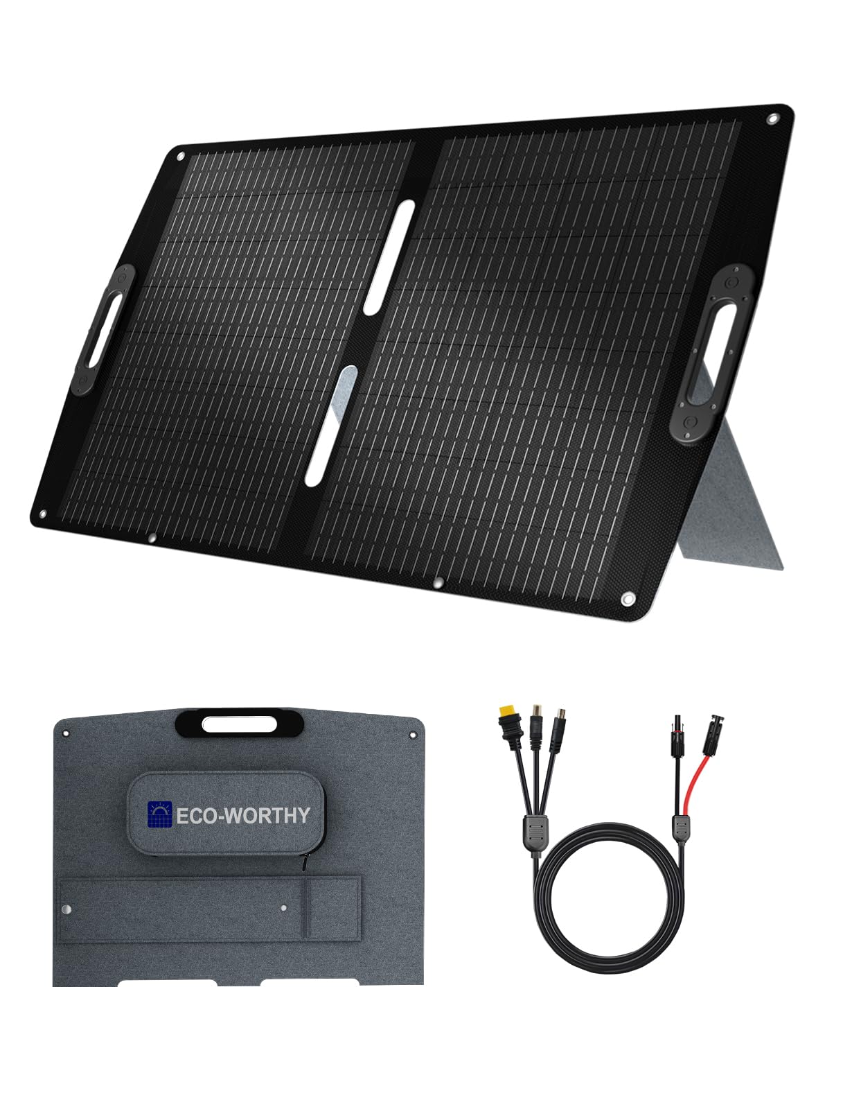 ECO-WORTHY Panel solar plegable monocristalino de 100 W y 12 V con soportes ajustables para carga de batería de 12 V, caravana, caravana, barco, estación de energía