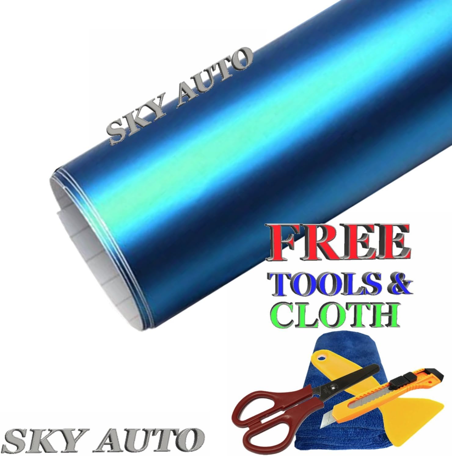 Sky Auto INC Premium Car Satin Matte Chrome Plating Vinyl Film Wrap Sticker Sheet Air Release (2ft x 5ft, Light Blue)