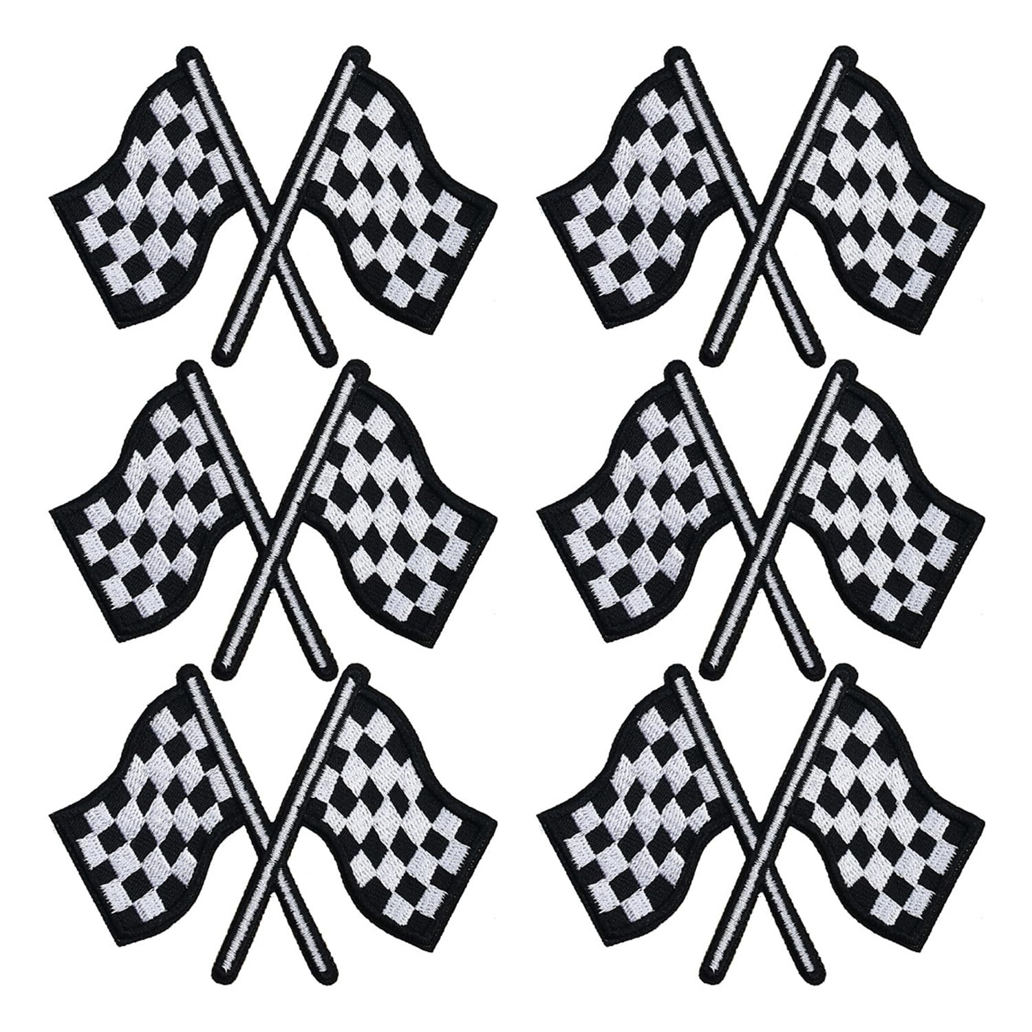 PLLDVEFD 6 Pieces Of Racing Flag Patches, Black And White Flag Ironing Patches, Creative Embroidery Cloth Patches, Diy Clothing Bag Sewing Decoration Patches, And Children'S Clothing Patch Patches.