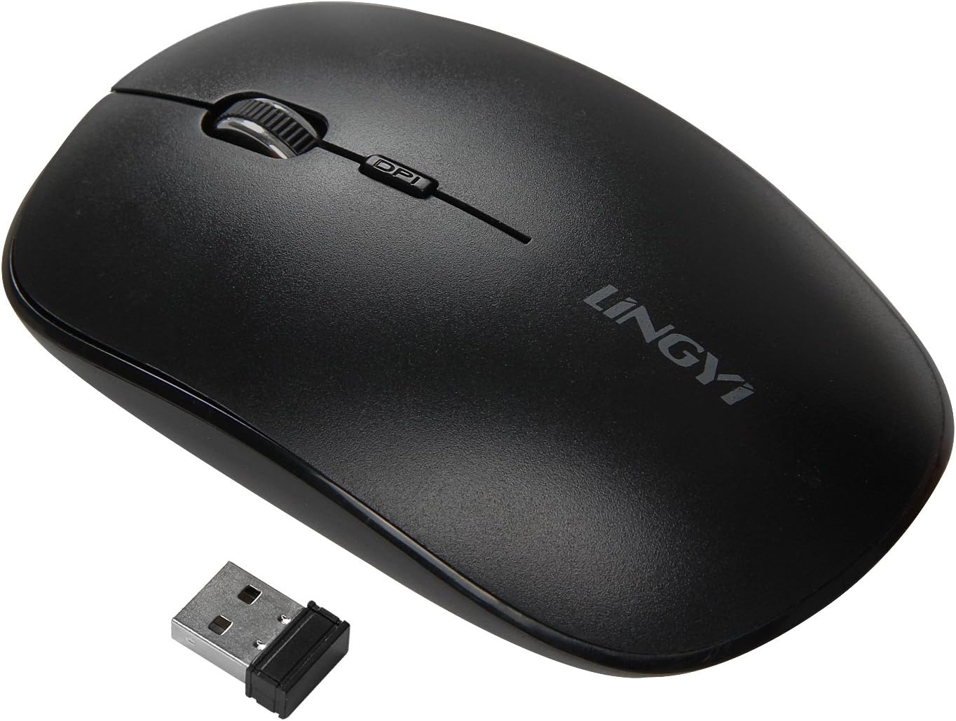 LINGYI 2.4GHZ Wireless Mouse 3 Adjustable DPI Levels 800/1200/1600 Portable Office Mouse with Nano USB Receiver, Professional Optical Mouse for Laptop, Notebook, PC, Computer, Macbook (M109 Black)