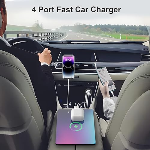 Miniatura 3 de Cargador de coche con salida USB de 78 W, 4 puertos y 12 V, súper rápido Dual PD3.0 y QC3.0 puerto USB múltiple para automóvil, reemplazo de