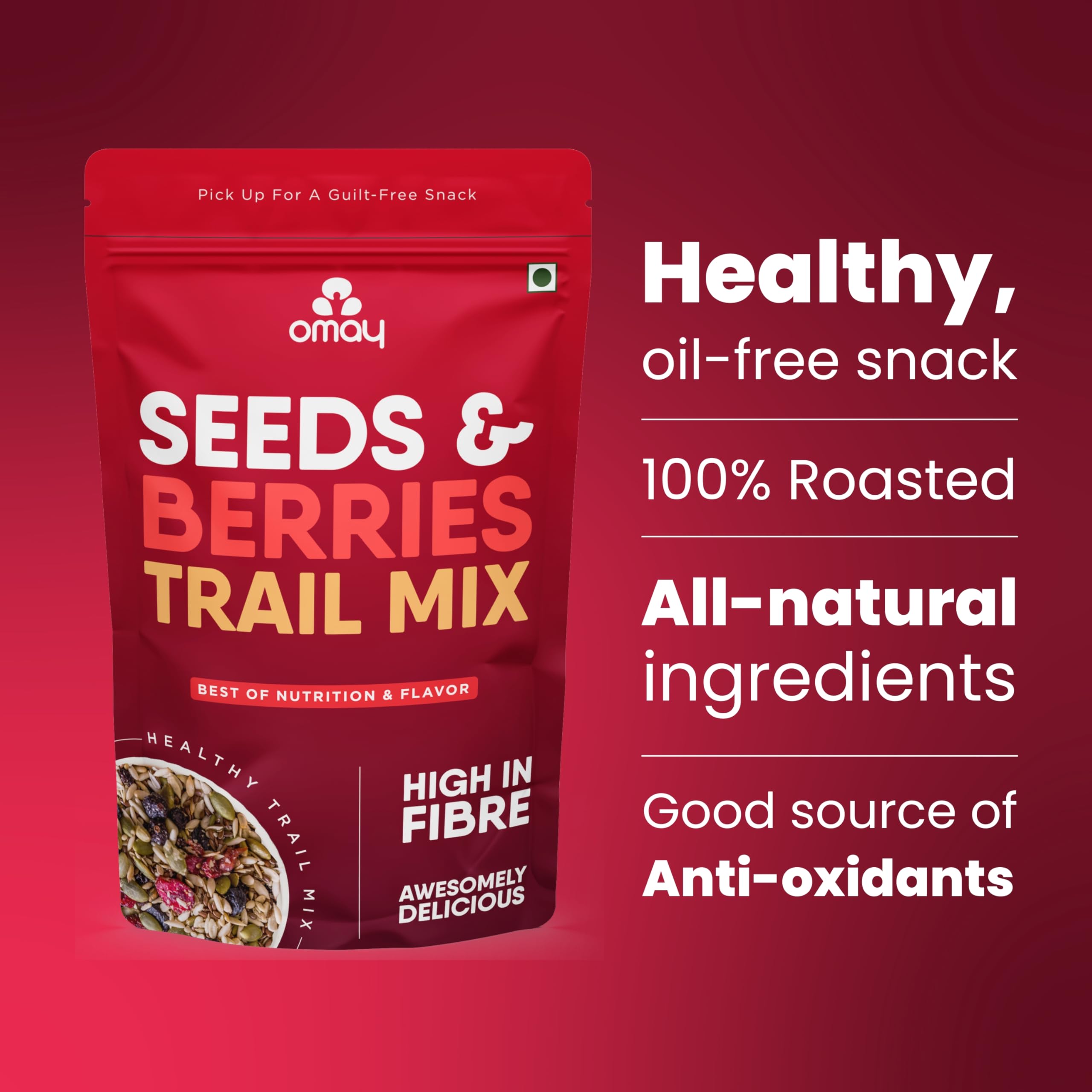 Omay Foods Berries Mix,400G Pouch|Healthy Roasted Snacks I Trail Mix|Blueberry,Red Cranberry,Black Currant,Roasted Seeds I Berry Mix|Guilt-free Snacks I Diet Snack For Weight Loss I Office-time Snack - Image 4 thumbnail