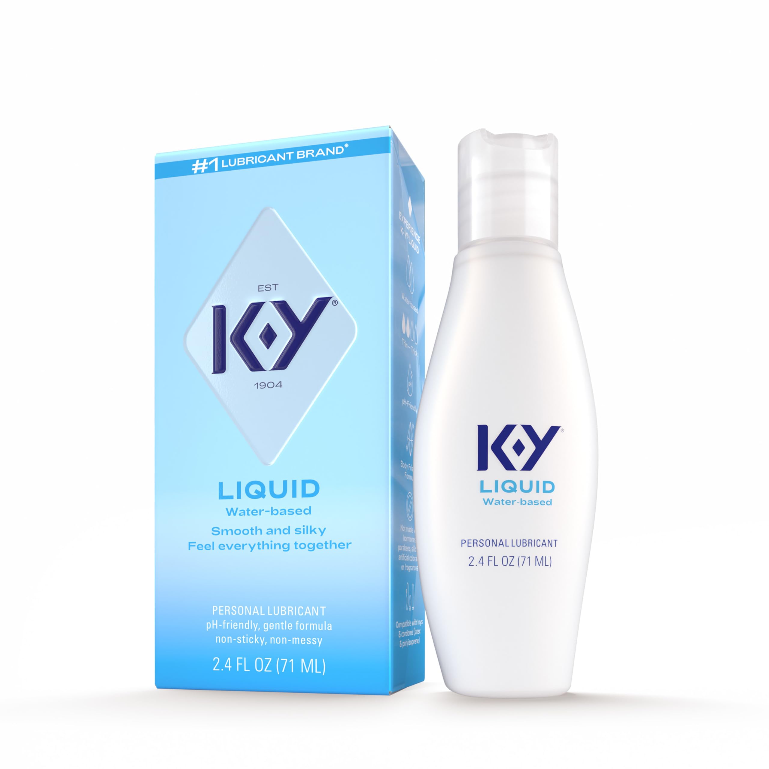 K-Y Liquid Lube, Water-Based Personal Lubricant for Men, Women & Couples, Safe for Anal Use, Safe to Use with Latex Condoms, Body-Friendly Formula, 2.4 FL OZ